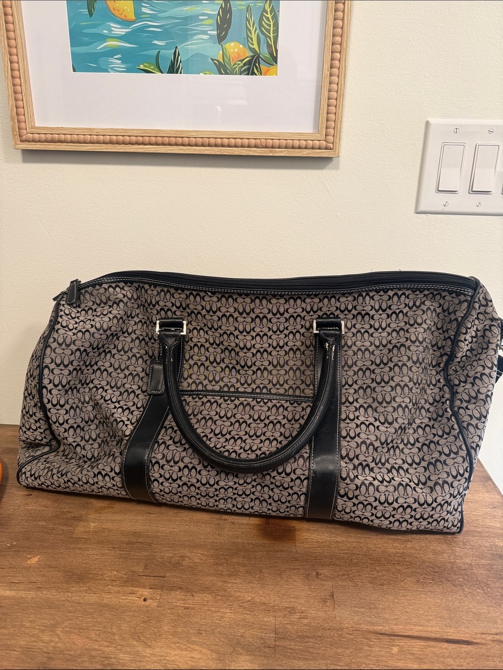 Coach Duffel Bag in Black and Gray Signature Print